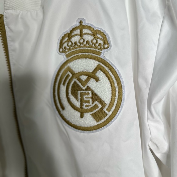 Real Madrid Club Adidas Men's White and Gold Bomber Jacket - Picture 2 of 9